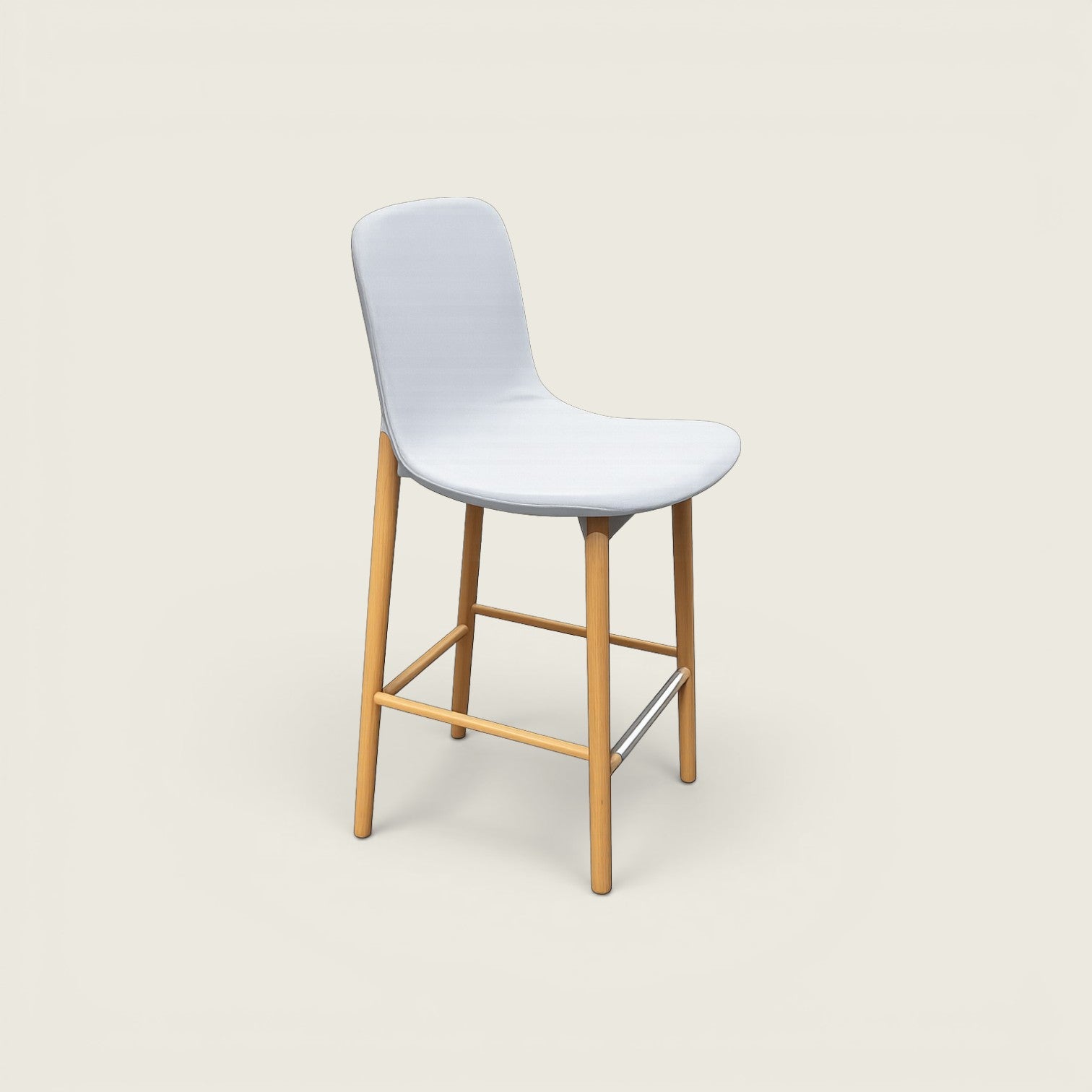 Enea: Lottus Stool in a Oak Wood finish with Grey Fabric - Refurbished