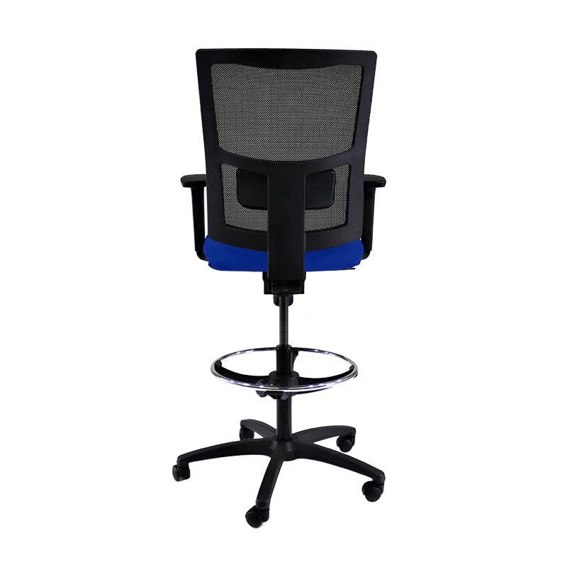 Saxen: Ergo Draughtsman Chair in Blue Fabric - Refurbished