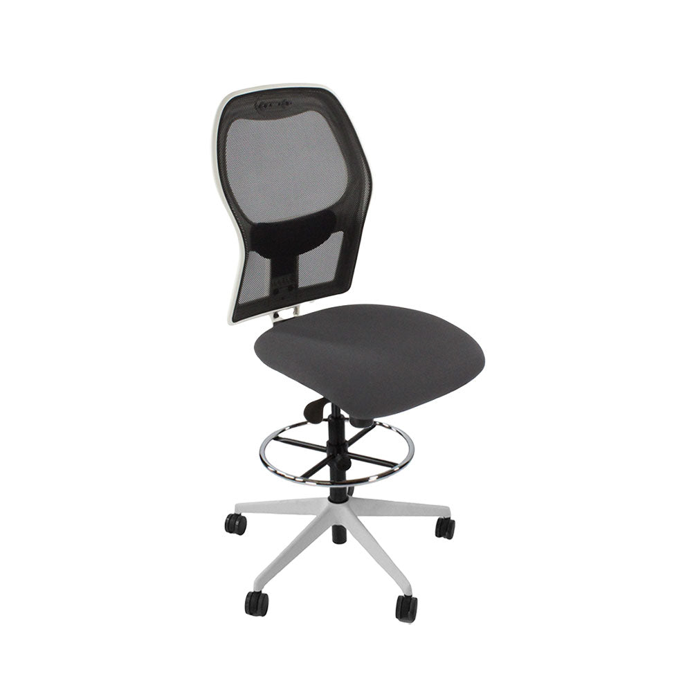 Ahrend: 160 Type Draughtsman Chair Without Arms in Grey Fabric - White Base - Refurbished
