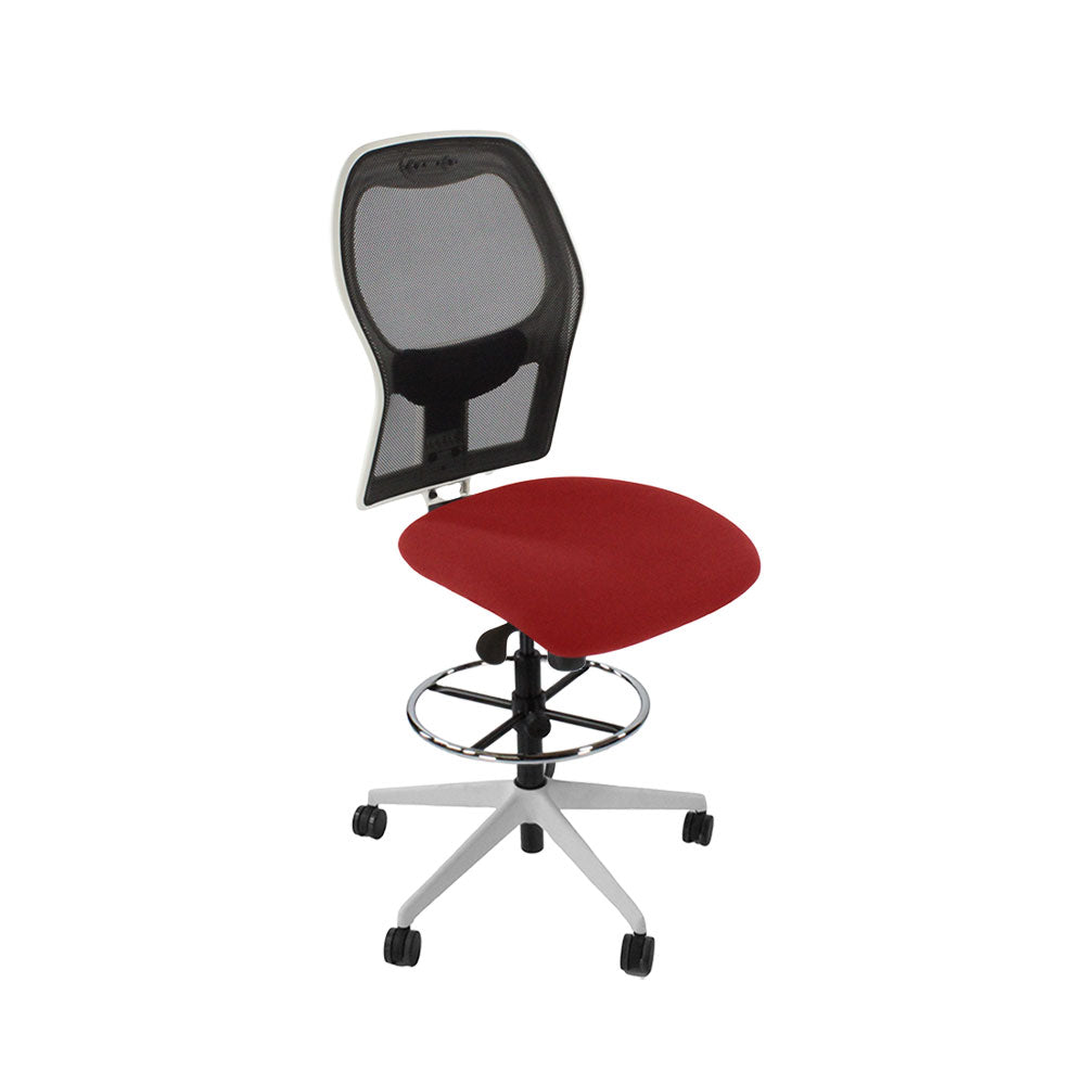 Ahrend: 160 Type Draughtsman Chair Without Arms in Red Fabric - White Base - Refurbished