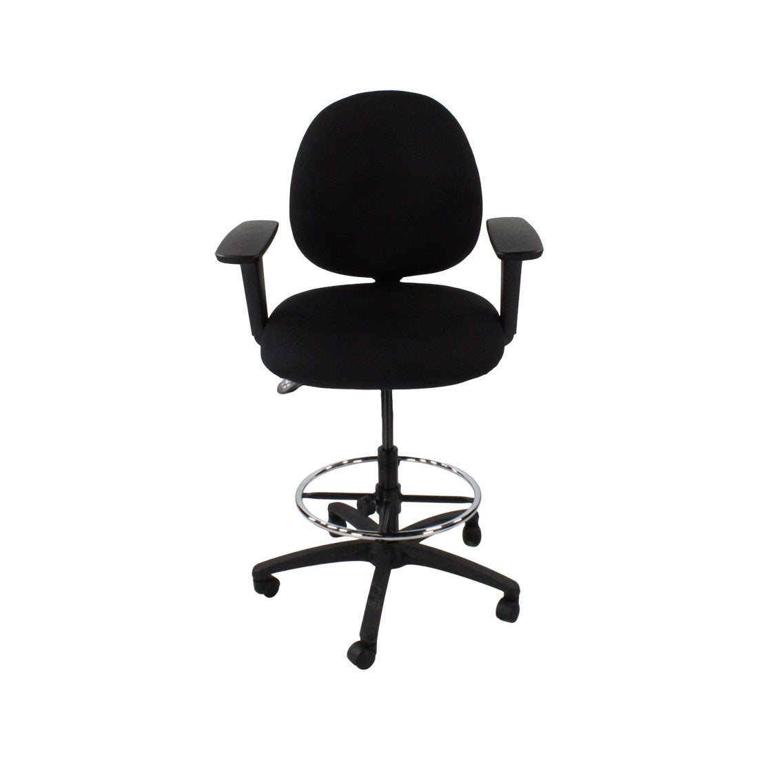 Sassoni: <tc>Scoop</tc> Sedia da disegnatore in tessuto nero - Ristrutturata