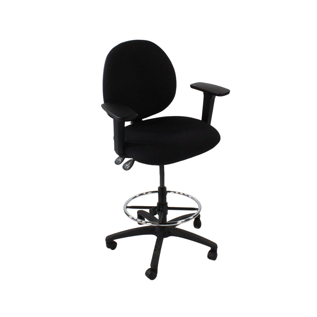 Sassoni: <tc>Scoop</tc> Sedia da disegnatore in tessuto nero - Ristrutturata