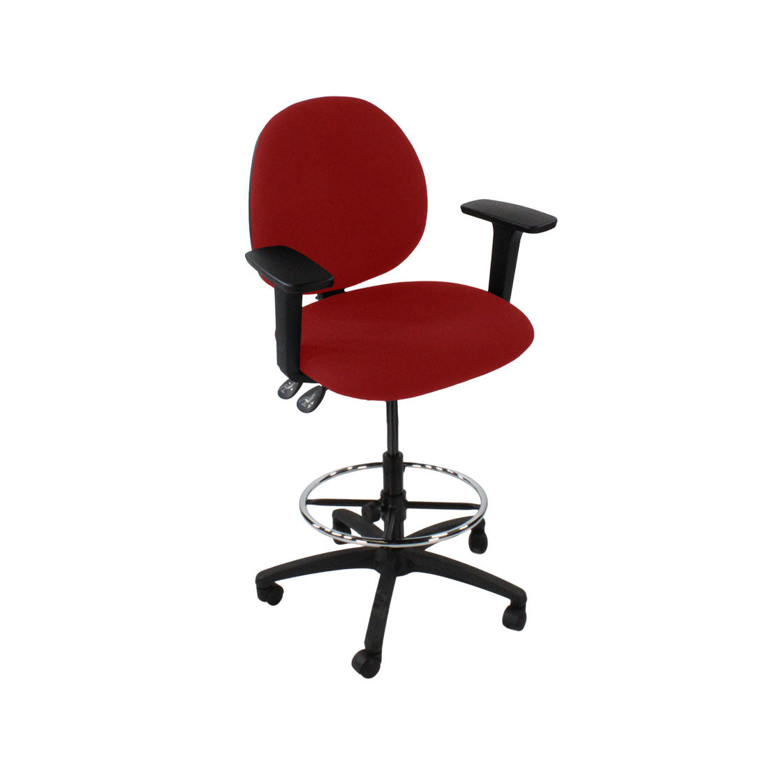Sassoni: <tc>Scoop</tc> Sedia da disegnatore in tessuto rosso - Ristrutturata