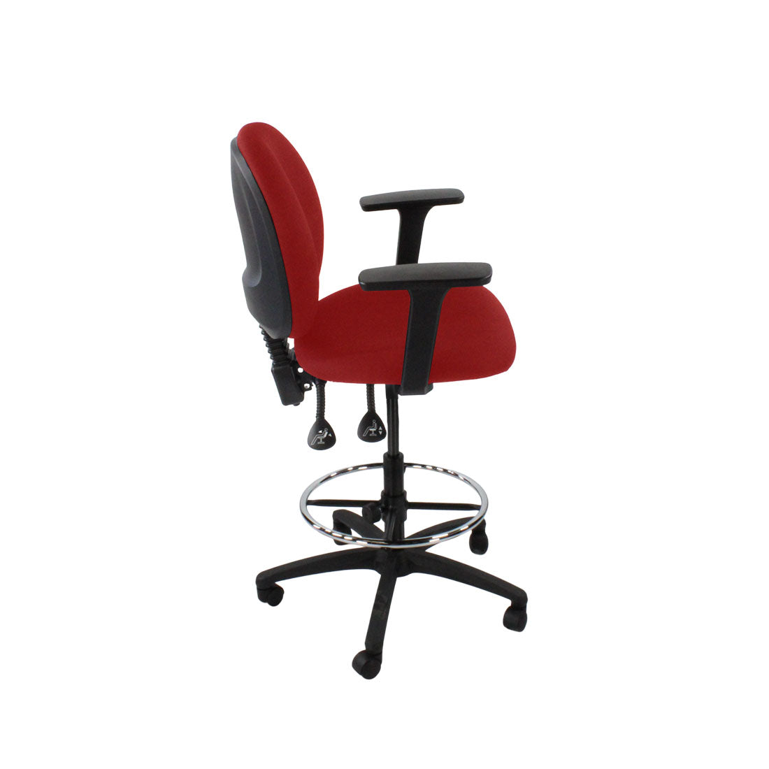 Sassoni: <tc>Scoop</tc> Sedia da disegnatore in tessuto rosso - Ristrutturata