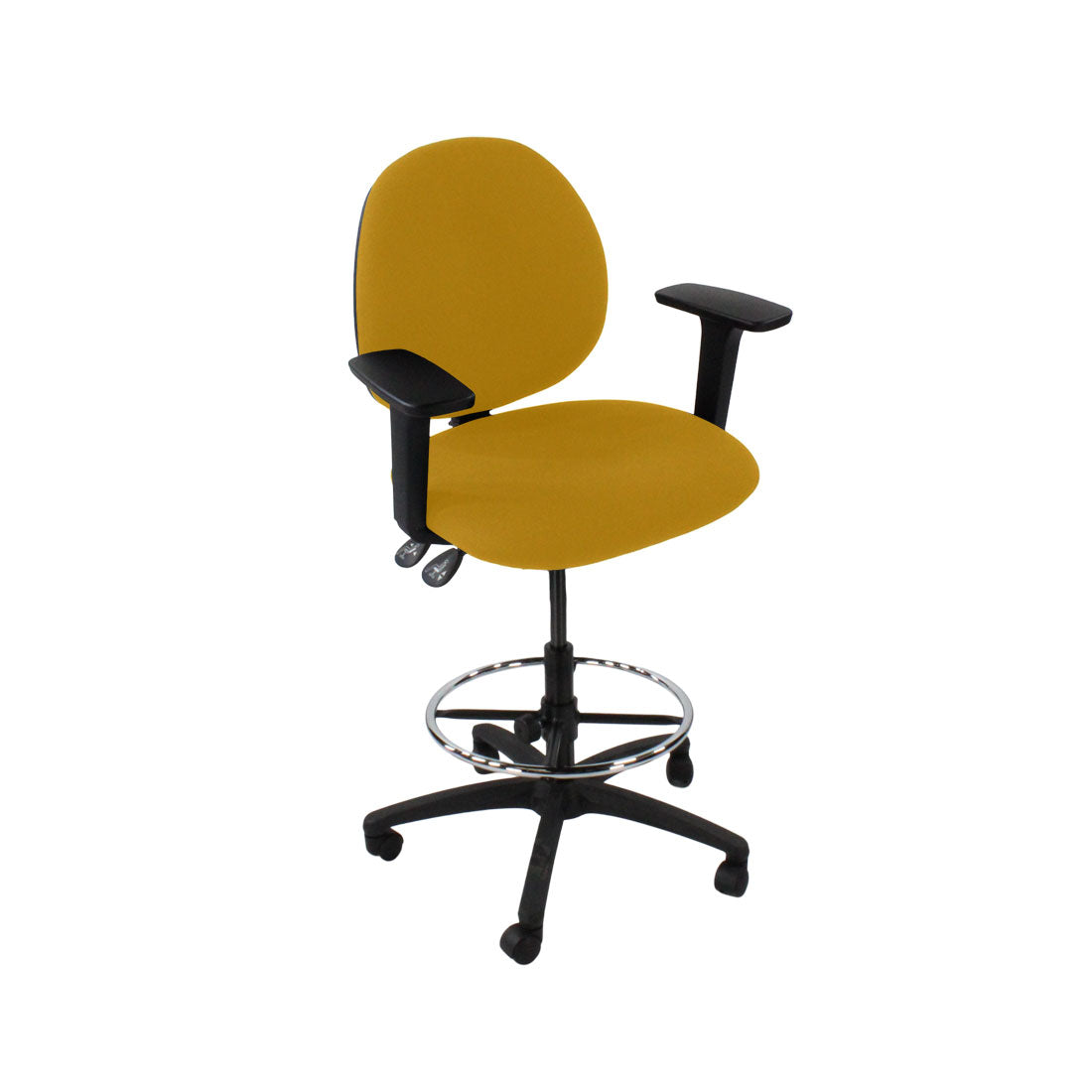Sassoni: <tc>Scoop</tc> Sedia da disegnatore in tessuto giallo - Ristrutturata