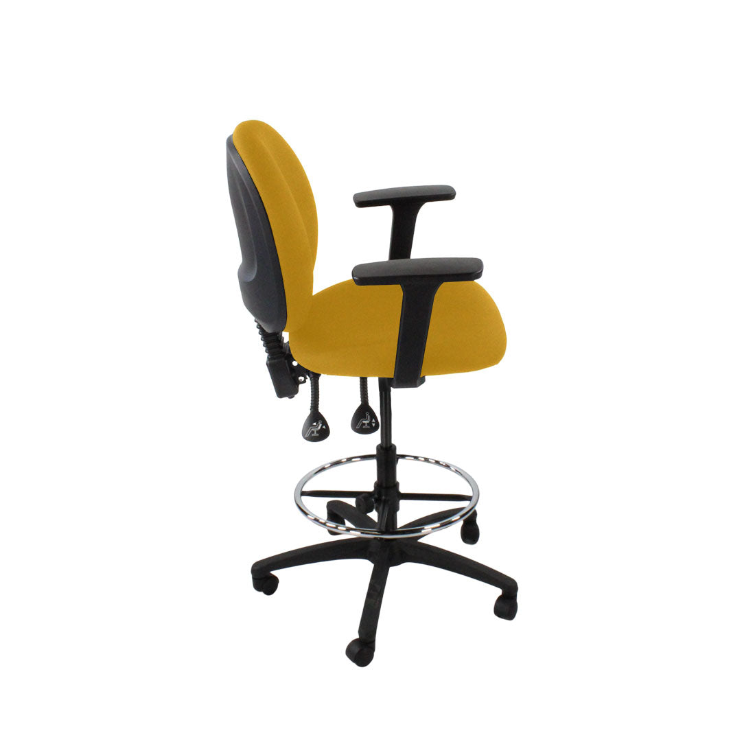 Sassoni: <tc>Scoop</tc> Sedia da disegnatore in tessuto giallo - Ristrutturata