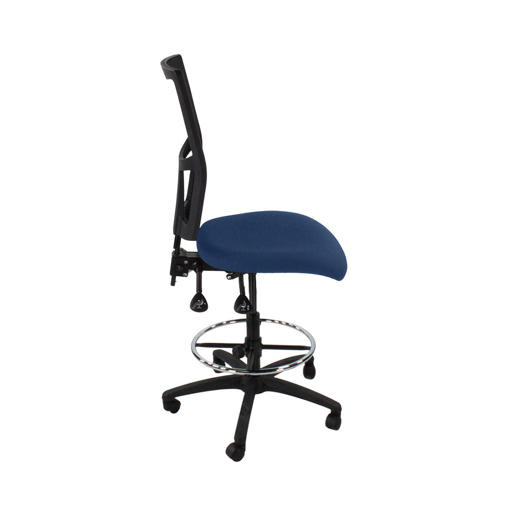 Saxen: Ergo 2 Draughtsman Chair Without Arms in Blue Fabric - Refurbished