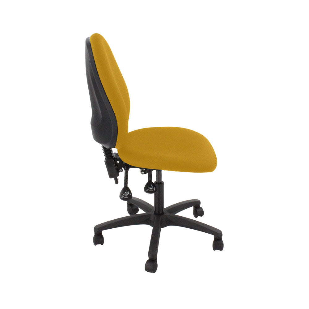Saxen: Scoop High Operator Chair in Yellow Fabric Without Arms - Refurbished
