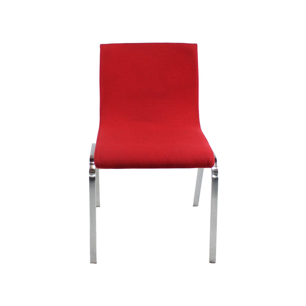 <tc>Boss Design</tc>: Sedia impilabile in tessuto rosso/schienale in rovere - Ristrutturata