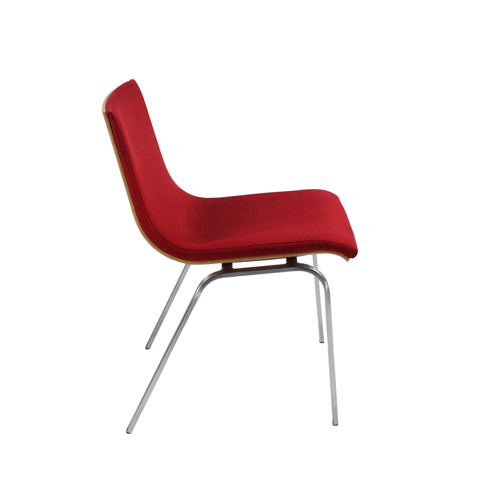 <tc>Boss Design</tc>: Sedia impilabile in tessuto rosso/schienale in rovere - Ristrutturata
