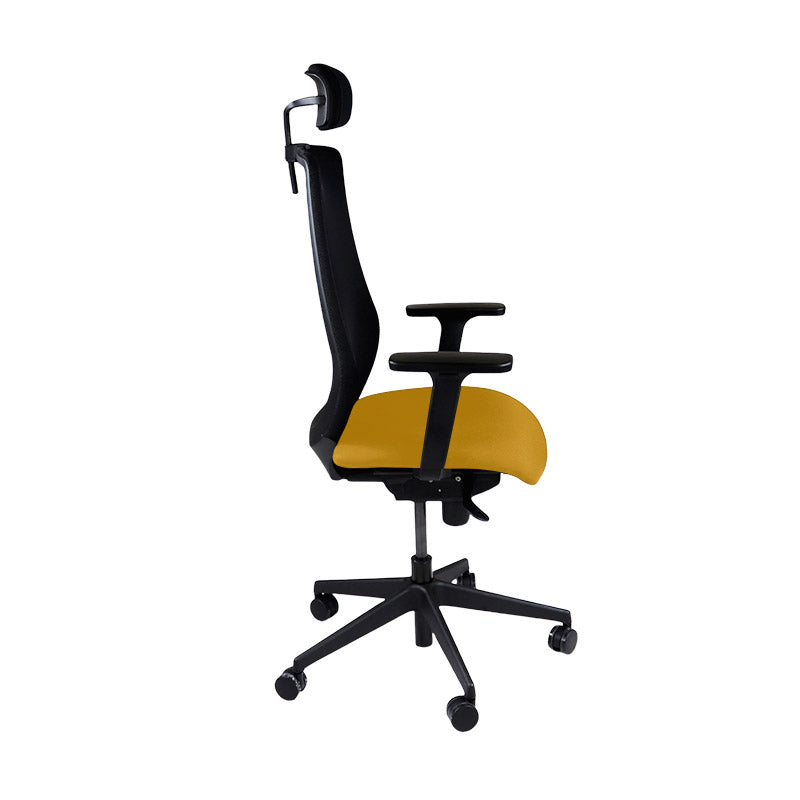 Saxen: Scudo Task Chair with Yellow Fabric Seat with Headrest - Refurbished