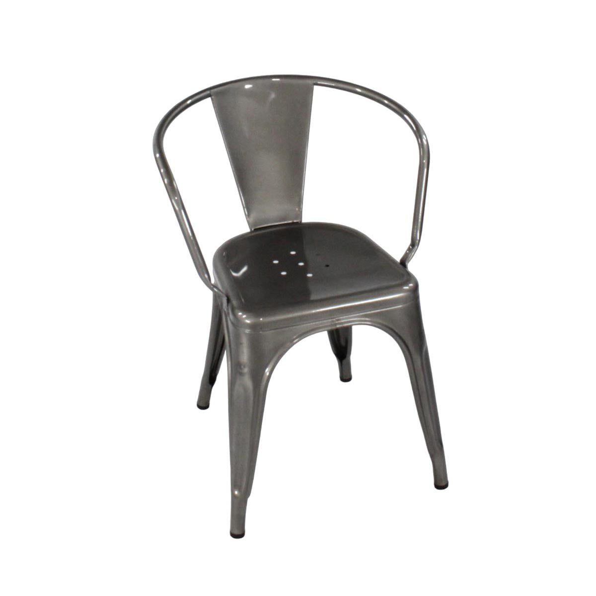 <tc>Tolix</tc>: Sedia da caffè Chaise A in grigio canna di fucile - Ristrutturata