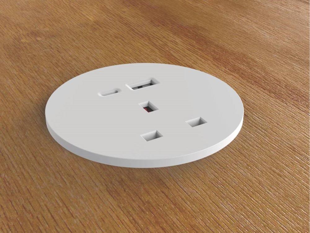 Modulo di alimentazione a duo ionico rotondo IN-DESK in bianco
