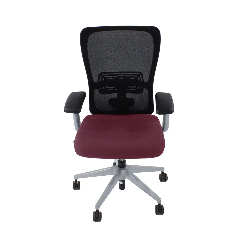 <tc>Haworth</tc>: <tc>Zody Comforto</tc> Sedia operativa 89 in pelle bordeaux/struttura grigia - Ricondizionata
