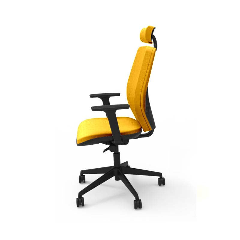 Saxen: Hide Office Chair - Medium Back with Headrest in Yellow Fabric - Refurbished