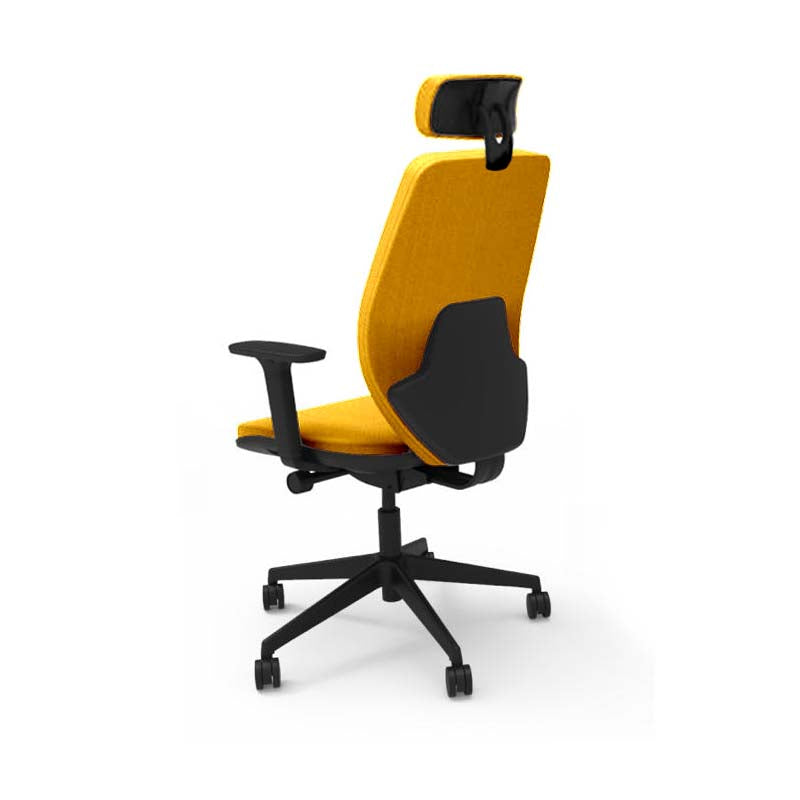 Saxen: Hide Office Chair - Medium Back with Headrest in Yellow Fabric - Refurbished