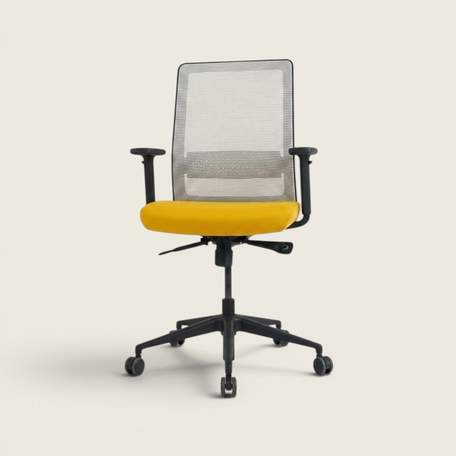 <tc>Bestuhl</tc>Sedia da ufficio S30 in tessuto giallo con schienale in rete color crema - Ricondizionata