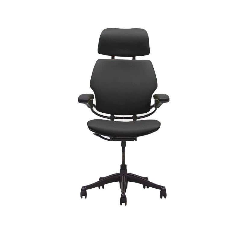 Humanscale: sedia operativa Freedom con schienale alto e poggiatesta - Pelle nera - Ristrutturata