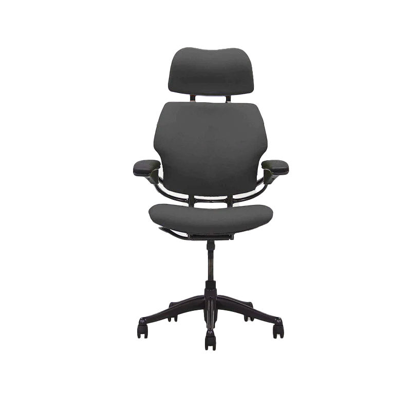 Humanscale: sedia operativa Freedom con schienale alto e poggiatesta - Tessuto grigio - Ristrutturata