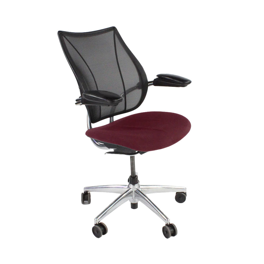 Humanscale: sedia operativa Liberty in pelle bordeaux/struttura in alluminio - rinnovata