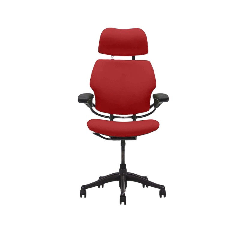 Humanscale: sedia operativa Freedom con schienale alto e poggiatesta - Tessuto rosso - Ristrutturata