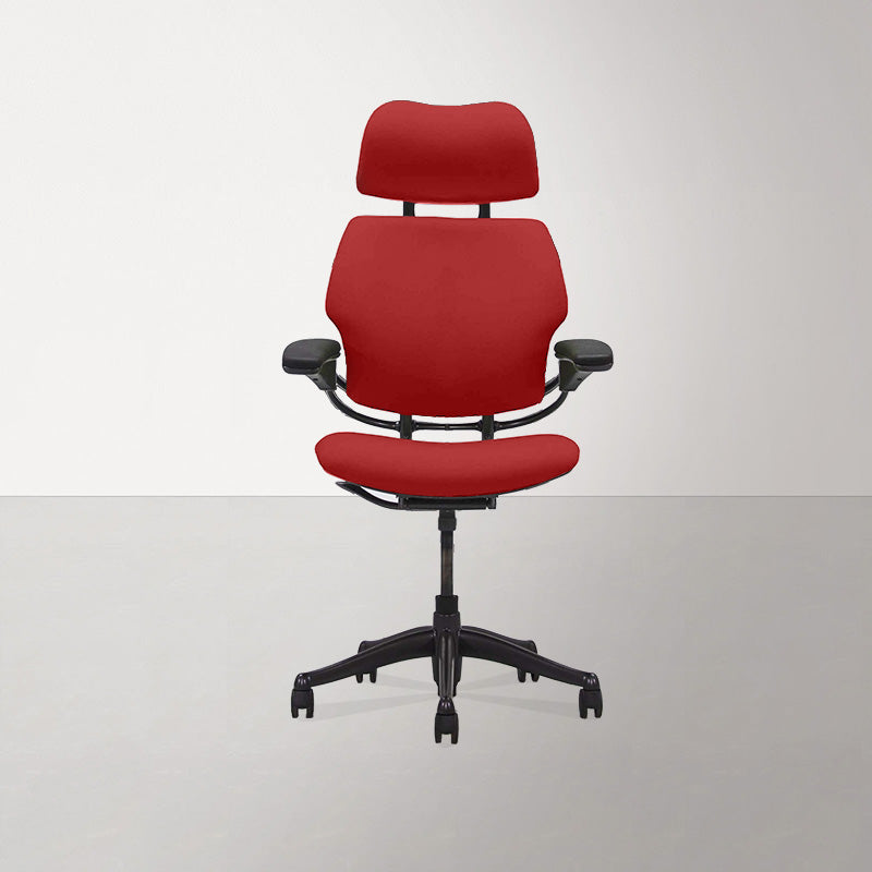 Humanscale: sedia operativa Freedom con schienale alto e poggiatesta - Tessuto rosso - Ristrutturata