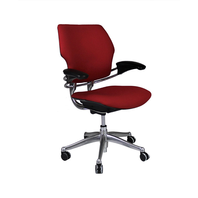 Humanscale: Sedia Operativa Freedom con Struttura in Alluminio e Tessuto Rosso - Ristrutturata