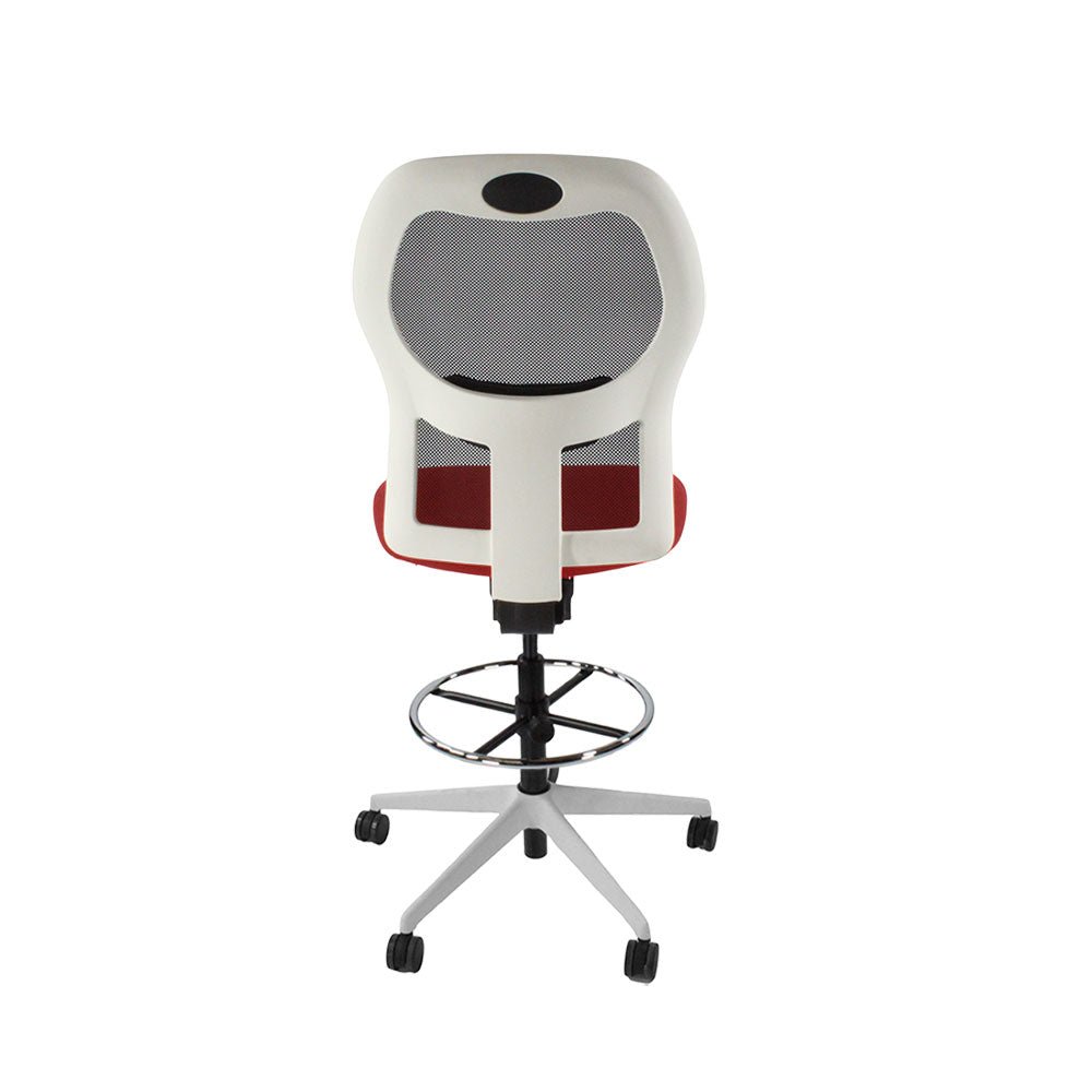 Ahrend: 160 Type Draughtsman Chair Without Arms in Red Fabric - White Base - Refurbished
