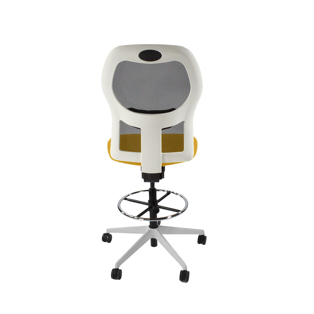 Ahrend: 160 Type Draughtsman Chair Without Arms in Yellow Fabric - White Base - Refurbished