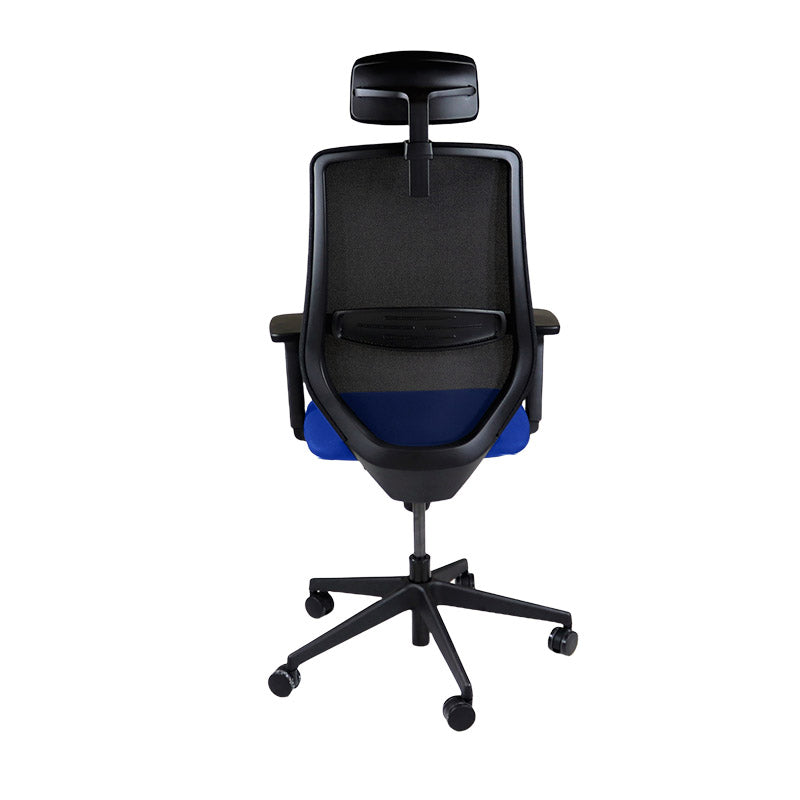 The Office Crowd: Scudo Task Chair with Blue Fabric Seat with Headrest - Refurbished