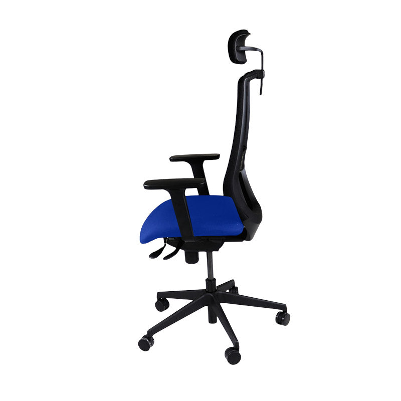 The Office Crowd: Sedia operativa Scudo con Seduta in Tessuto Blu con Poggiatesta - Ristrutturata