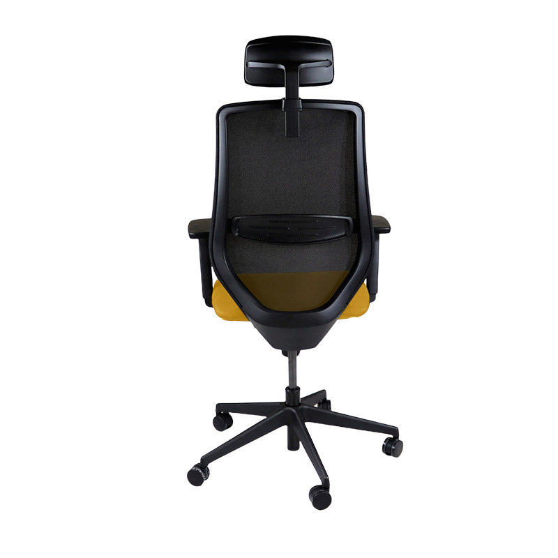 The Office Crowd: Scudo Task Chair with Yellow Fabric Seat with Headrest - Refurbished