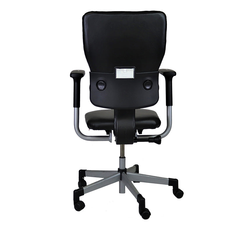 Steelcase: Lets B - Sedia operativa con schienale alto in pelle nera - Ristrutturata